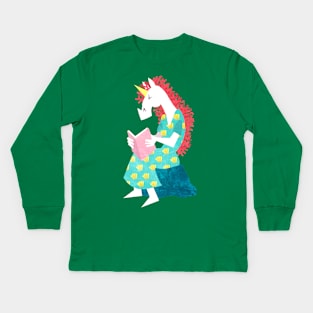 The Unicorn with Coral Hair Kids Long Sleeve T-Shirt